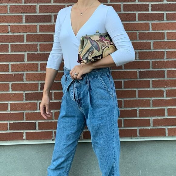 Abstract Print Cowhide Handmade Vintage Style Kisslock Clutch Bag, Crossbody - Picture 5 of 16